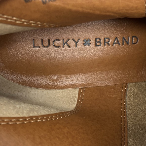 Lucky Brand Womens Ankle Shoes 9.5 Bootie Brown Leather LP-BELVVA Zip Block Heel - Picture 10 of 14